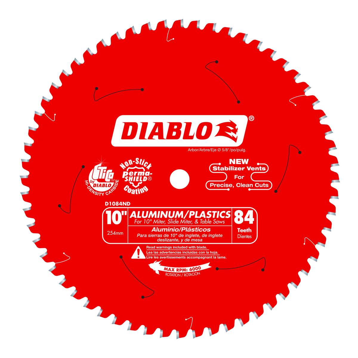 Diablo D1084ND 10" x 84-Teeth Saw Blade for Aluminum & Plastics