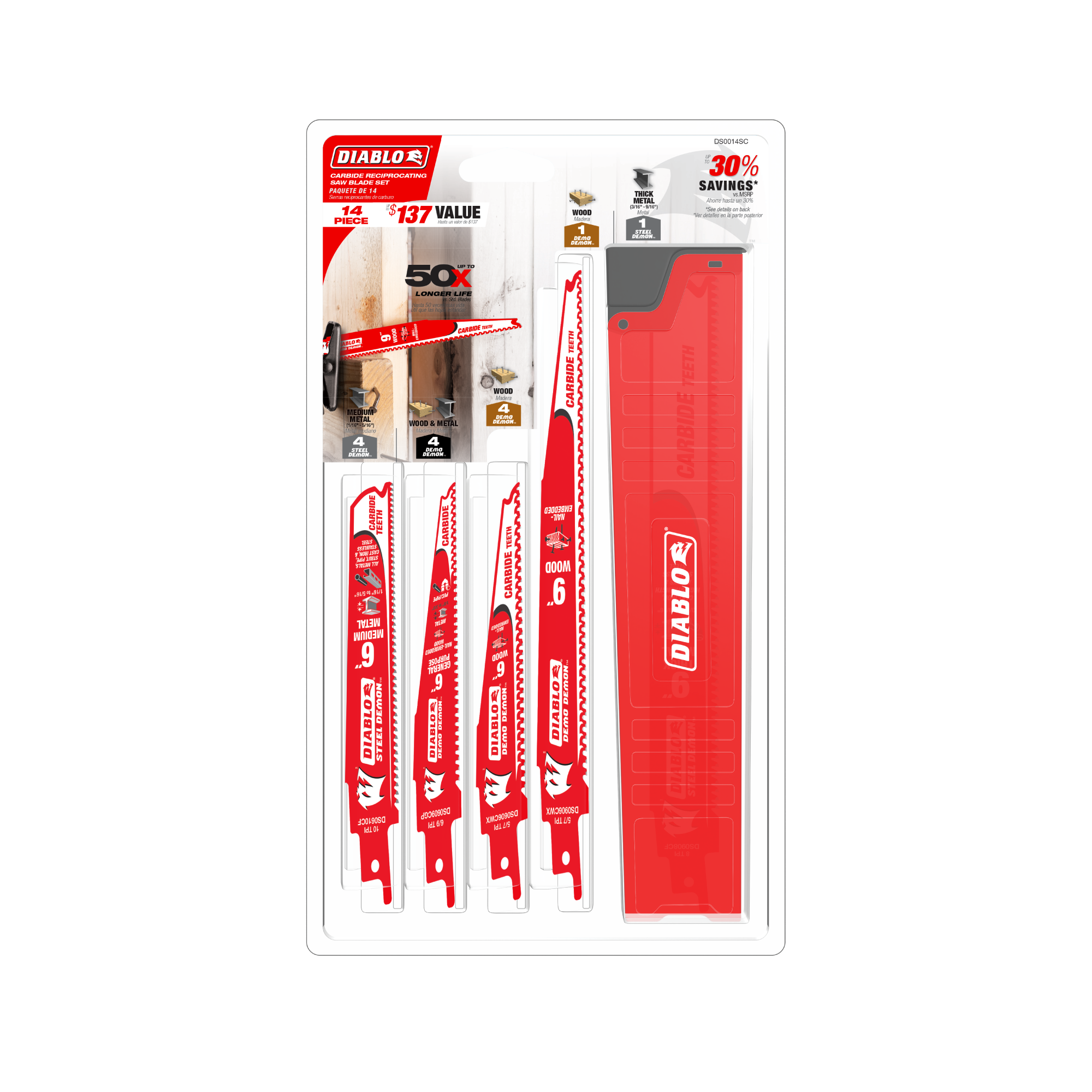 Diablo DS0014SC Demo Demon™ & Steel Demon™ Carbide Teeth Reciprocating Blade Set (14-pc)