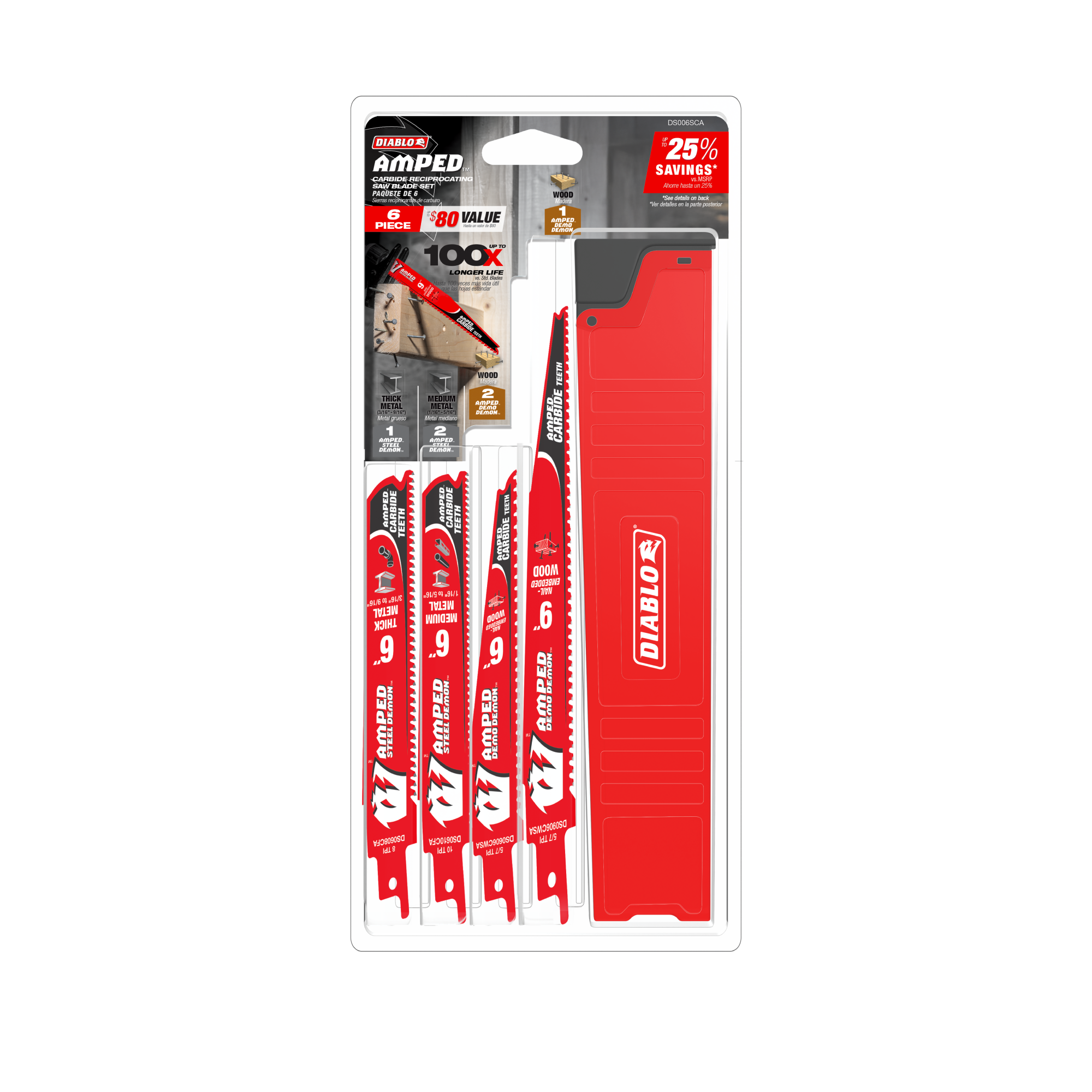 Diablo DS006SCA AMPED™ Demo Demon™ & Steel Demon™ Carbide Teeth Reciprocating Blade Set (6-pc)