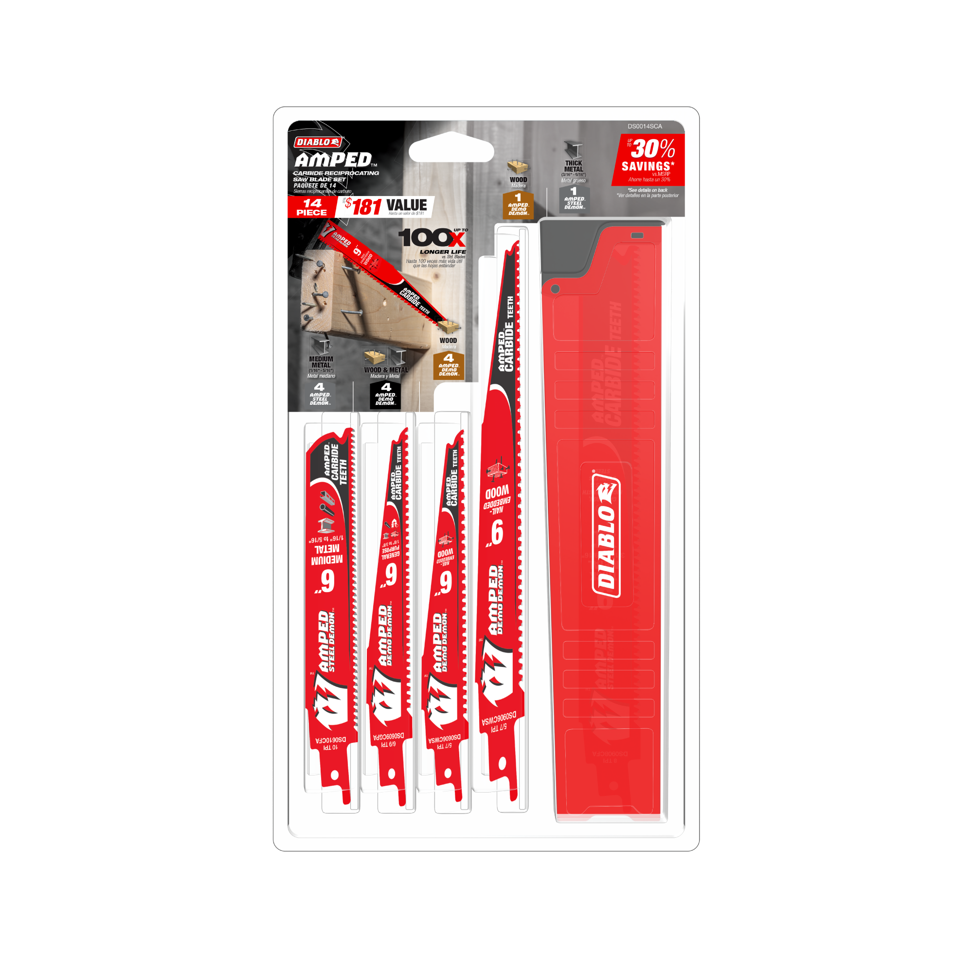 Diablo DS0014SCA AMPED™ Demo Demon™ & Steel Demon™ Carbide Teeth Reciprocating Blade Set(14-pc )