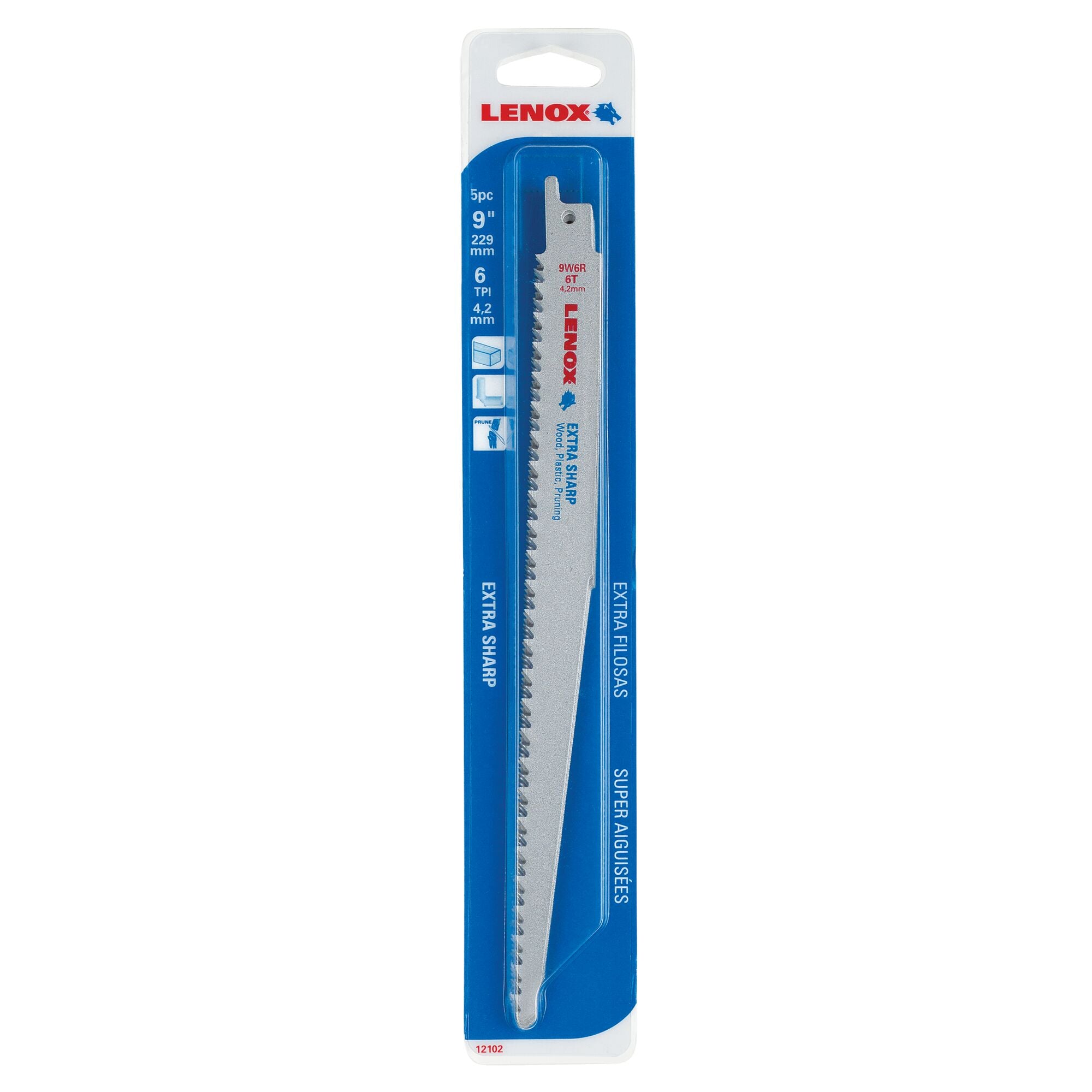 Lenox 121029W6R Extra Sharp 9W6R 9" x 3/4" x .050" 6 TPI Bi-Metal Reciprocating Saw Blades, 5-Pack - image 4