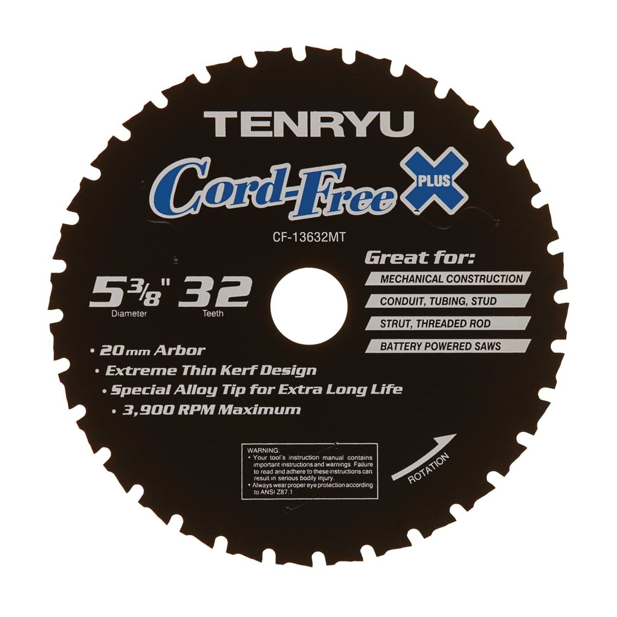 Tenryu CF-16544MT: 6-1/2" x 44 Tooth Cord-Free Steel Cutting Blade