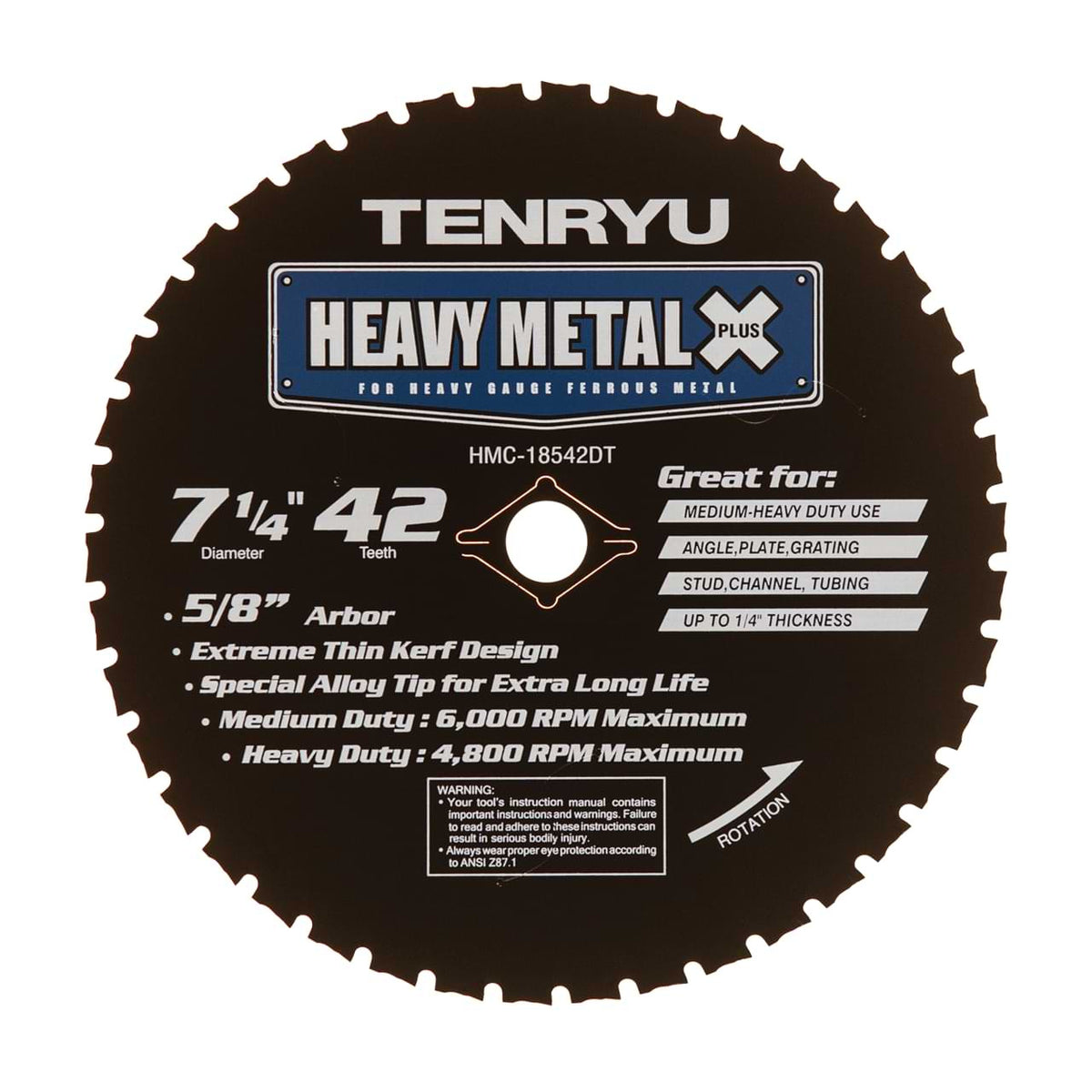 Tenryu HMC-18572CBDT: 7-1/4" x 72 Tooth Heavy Metal Plus Steel Cutting Blade