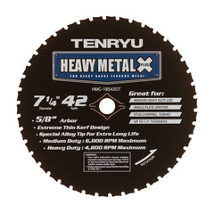 Tenryu HMC-18542DT: 7-1/4" x 42 Tooth Heavy Metal Plus Steel Cutting Blade