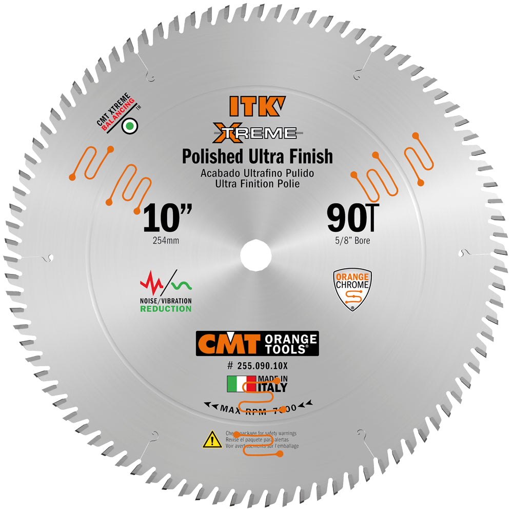 CMT 255.090.10X ULTIMATE POLISHED FINISH 10’’x0.087”/0.063”x5/8’’ T=90 ATB (10°POS)