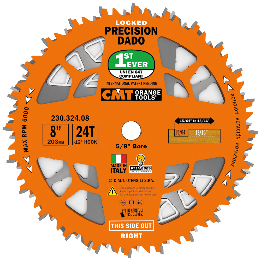 CMT 230.324.08 Precision Locked Dado Pro Set - 8" Diameter, 24 Teeth, 5/8" Arbor