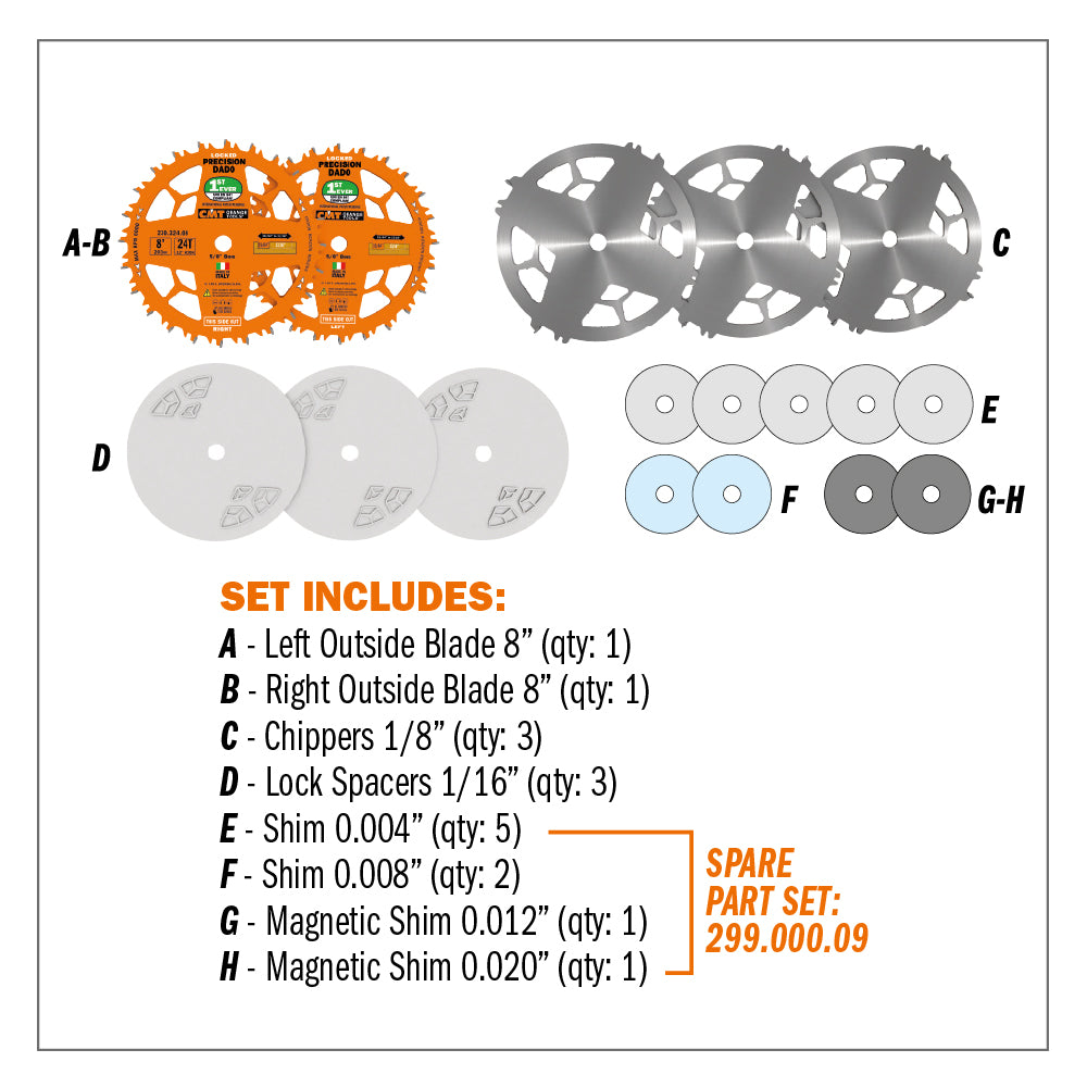 CMT 230.324.08 Precision Locked Dado Pro Set - 8" Diameter, 24 Teeth, 5/8" Arbor