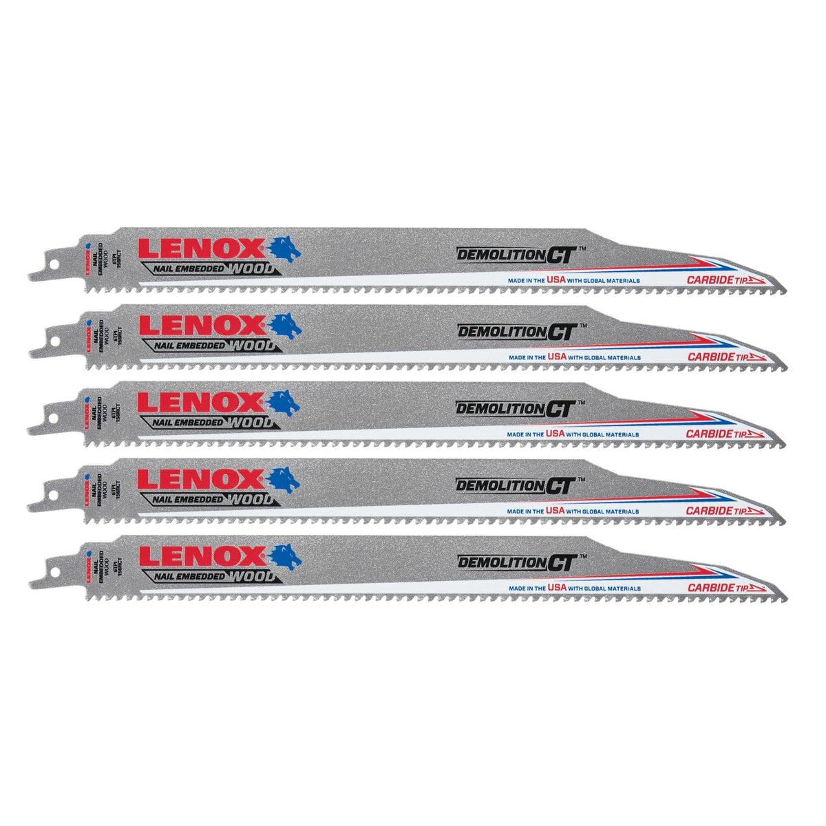 Lenox 1832147 12" x 1" x .050" 6 TPI Carbide Tipped Reciprocating Saw Blades, 5-Pack - image 1