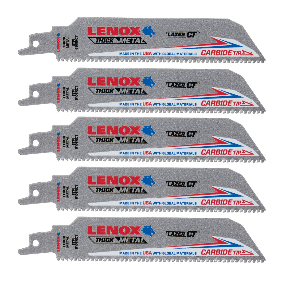 Lenox 2014223 6" x 1" x .050" 8 TPI Carbide Tipped Reciprocating Saw Blades, 5-Pack - image 1