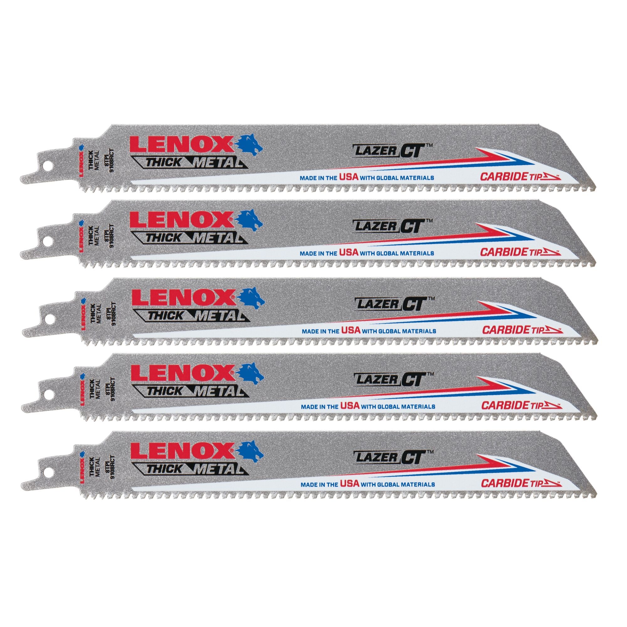 Lenox 2014225 9" x 1" x .050" 8 TPI Carbide Tipped Reciprocating Saw Blades, 5-Pack - image 1
