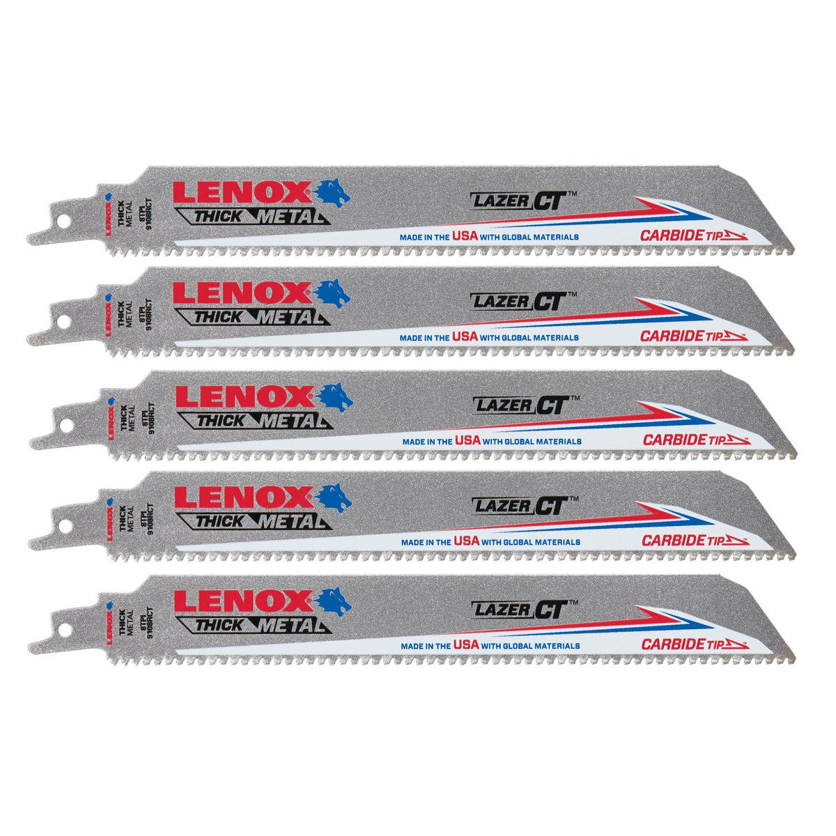 Lenox 2014225 9" x 1" x .050" 8 TPI Carbide Tipped Reciprocating Saw Blades, 5-Pack - image 1