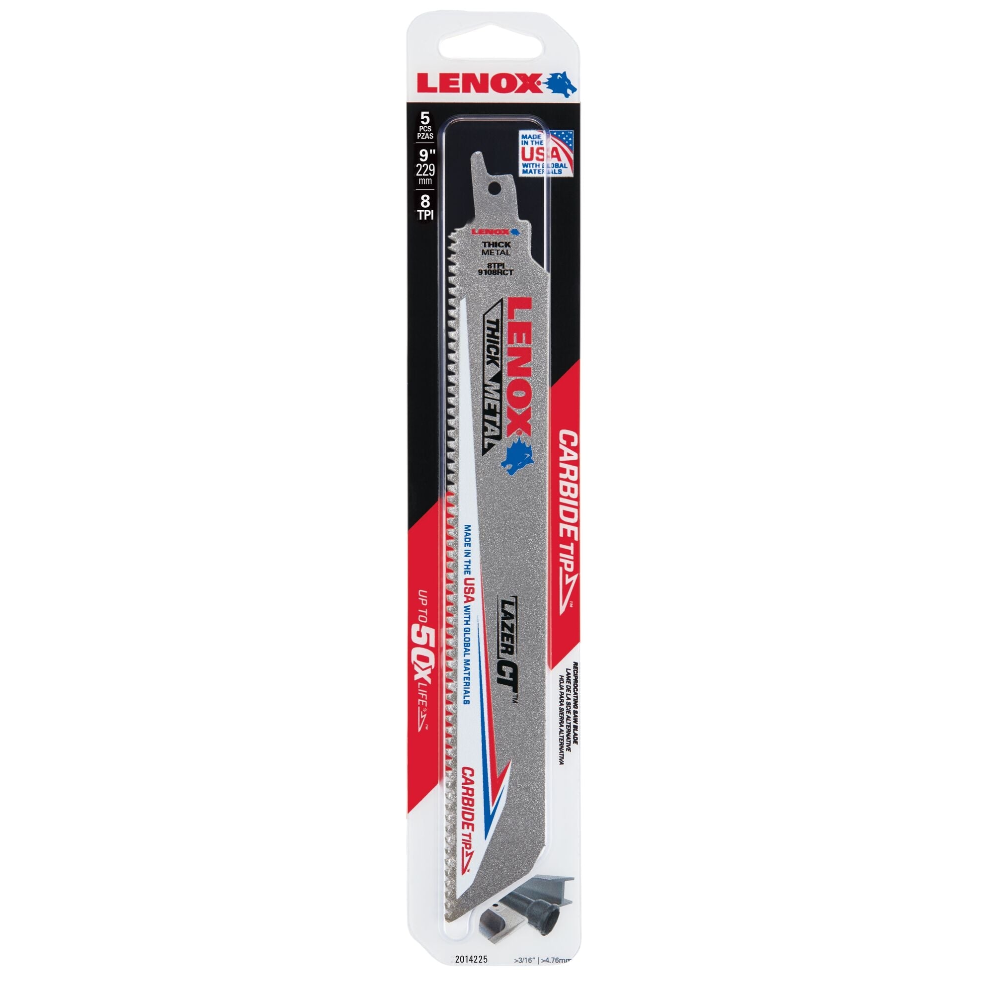 Lenox 2014225 9" x 1" x .050" 8 TPI Carbide Tipped Reciprocating Saw Blades, 5-Pack - image 2