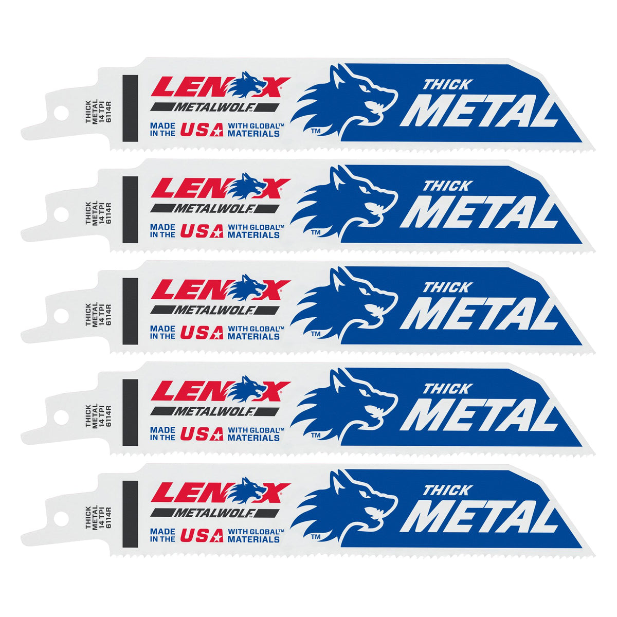 Lenox 201726114R 6" x 1" x .035" 14 TPI Bi-Metal Reciprocating Saw Blades, 5-Pack - image 1
