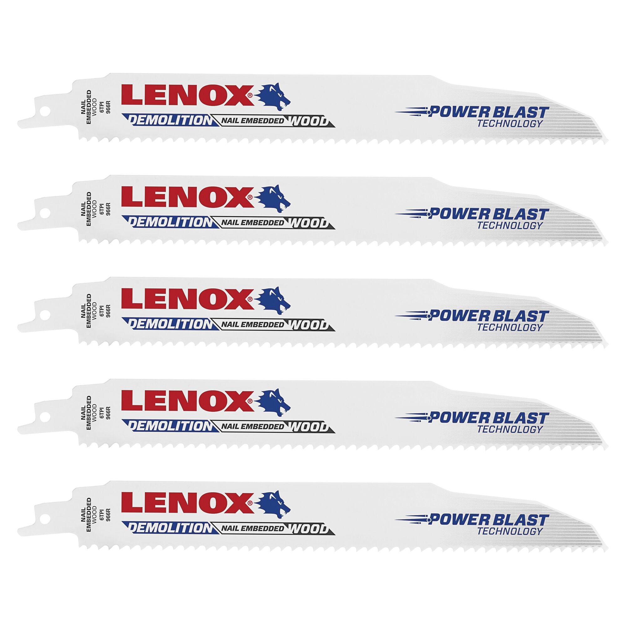 Lenox 20371966R5 DemoWolf 9" x 1" x .062" 6 TPI Bi-Metal Reciprocating Saw Blades, 5-Pack - image 6