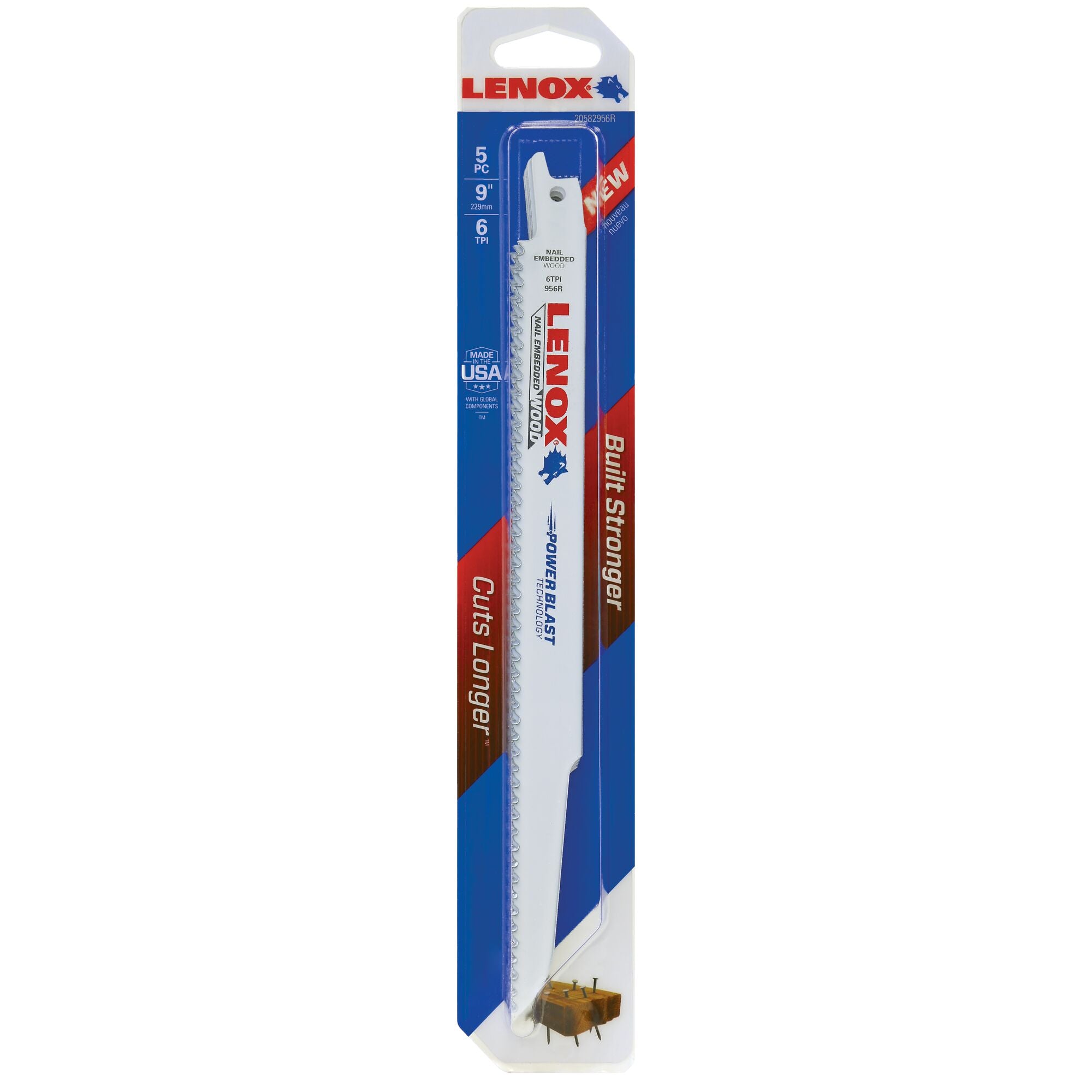 Lenox 20582956R 956R 9" x 3/4" x .050" 6 TPI Bi-Metal Reciprocating Saw Blades, 5-Pack - image 2