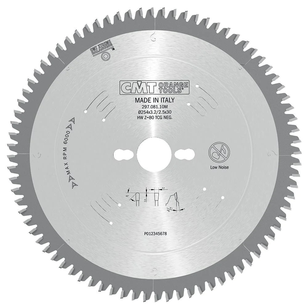 CMT 297.080.11M THICK NON-FERROUS METAL & MELAMINE 260x30mm   T=80 TCG (-6° NEG)