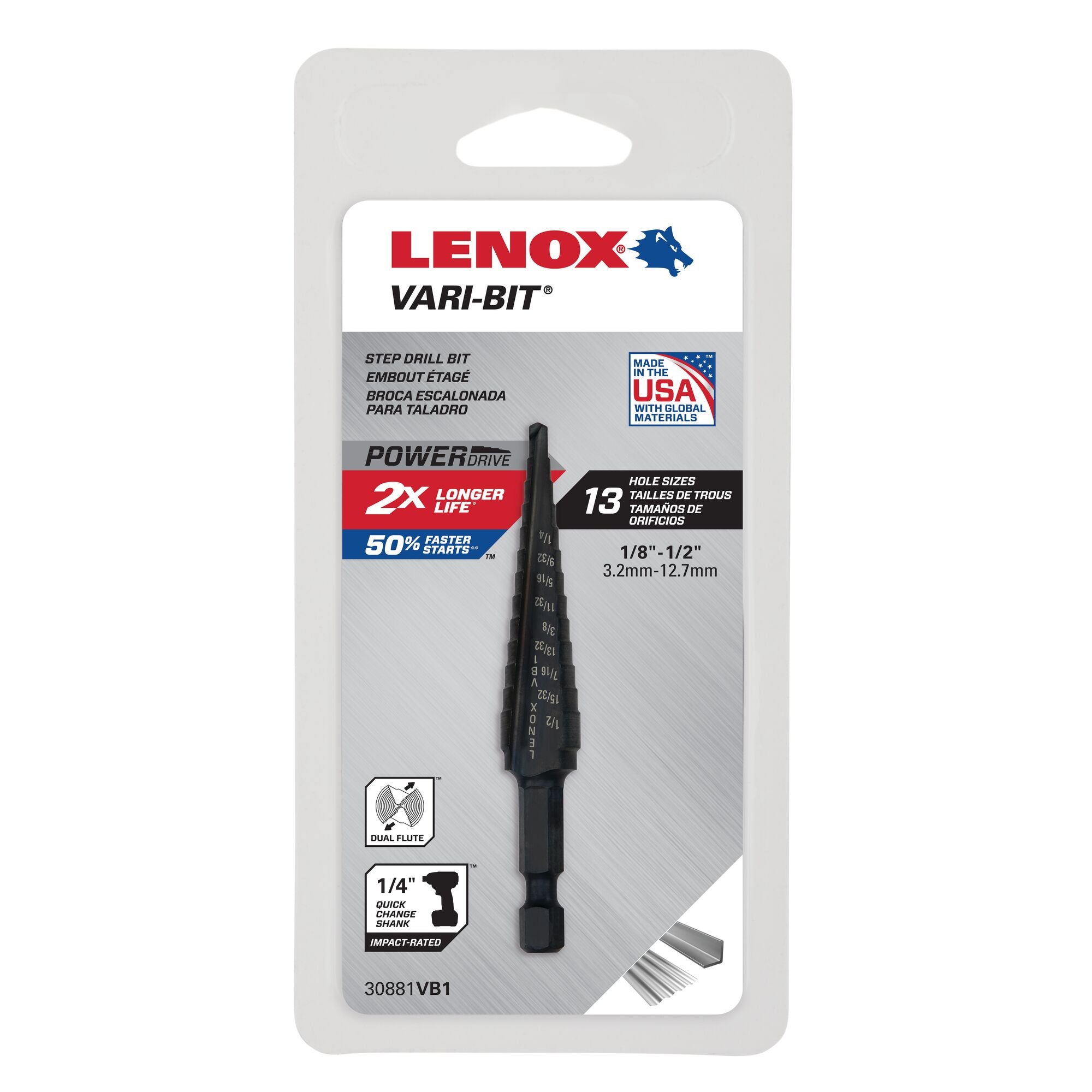 Lenox 30881VB1 Vari-Bit VB1 Step Drill Bit, 1/8" to 1/2" - image 2
