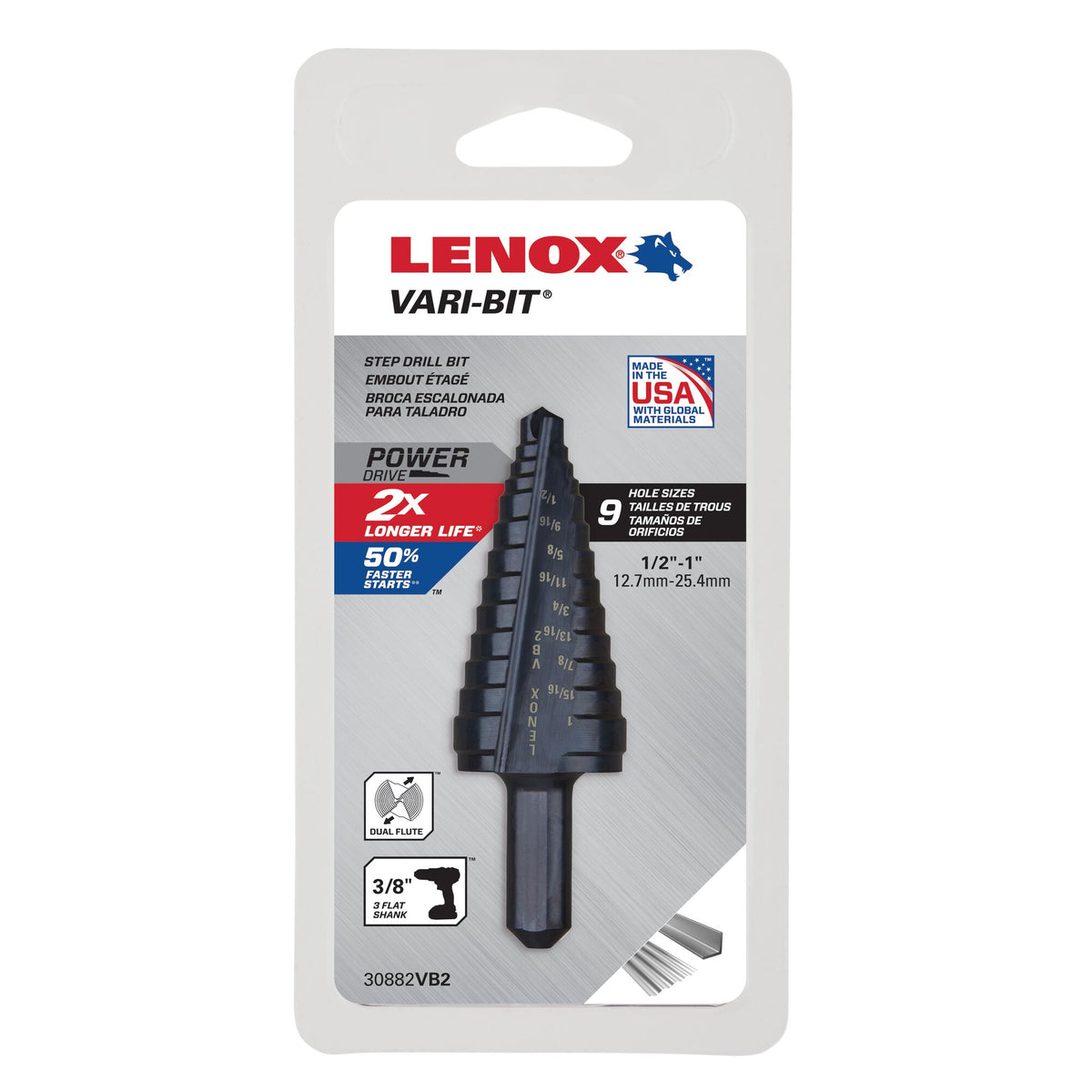 Lenox 30882VB2 Vari-Bit VB2 Step Drill Bit, 1/2" to 1" - image 1