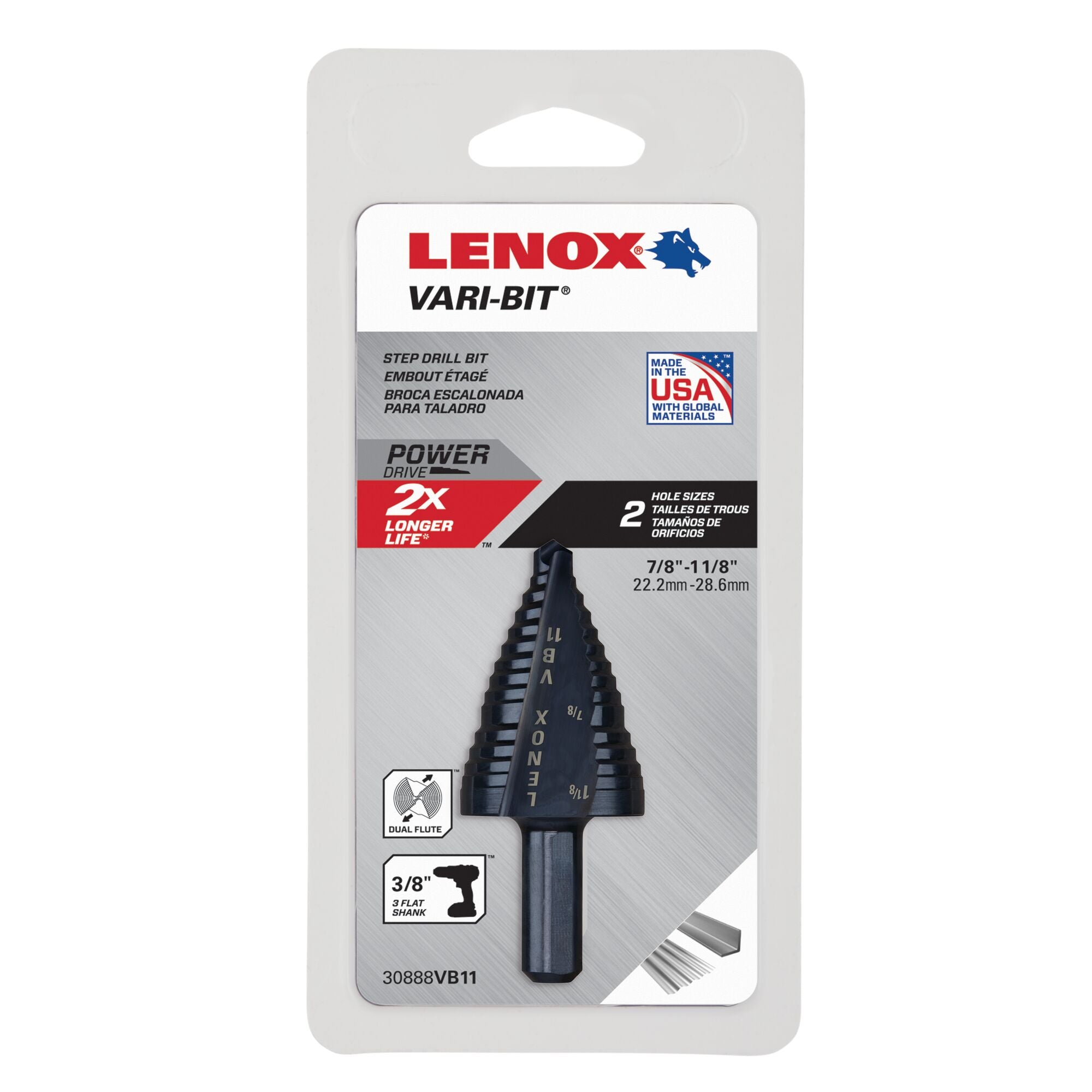 Lenox 30888VB11 Vari-Bit VB11 Step Drill Bit, 7/8" to 1-1/8" - image 2