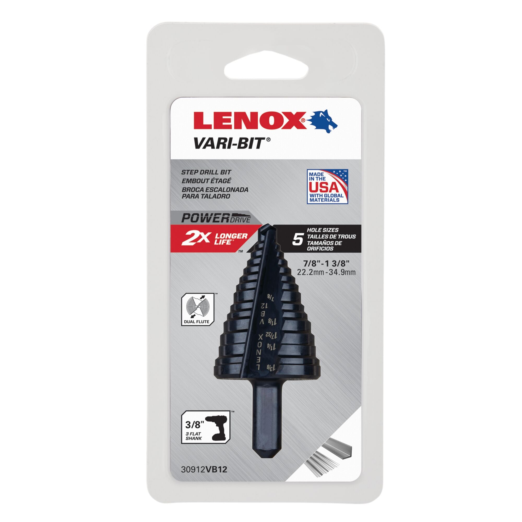 Lenox 30912VB12 Vari-Bit VB12 Step Drill Bit, 7/8" to 1-3/8" - image 2