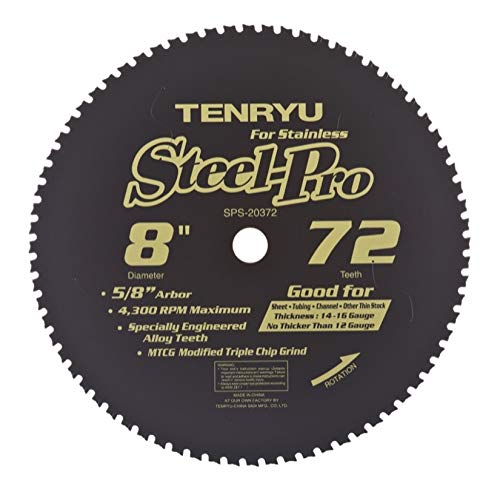 Tenryu SPS-20372: 8" x 72 Tooth Steel-Pro Stainless Steel Cutting Blade