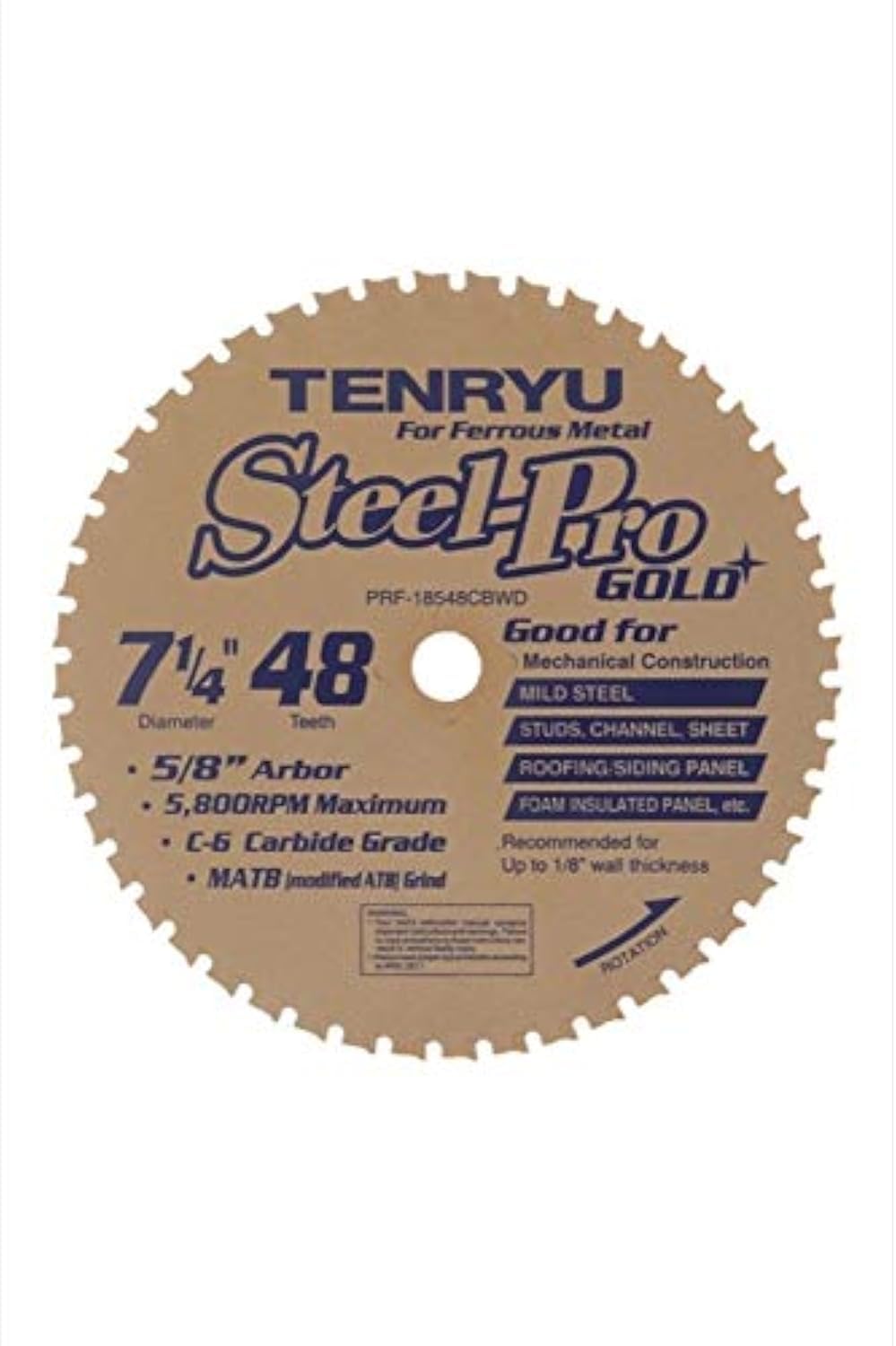 Tenryu PRF-18548CBWD: 7-1/4" x 48 Tooth Steel-Pro Steel Cutting Blade