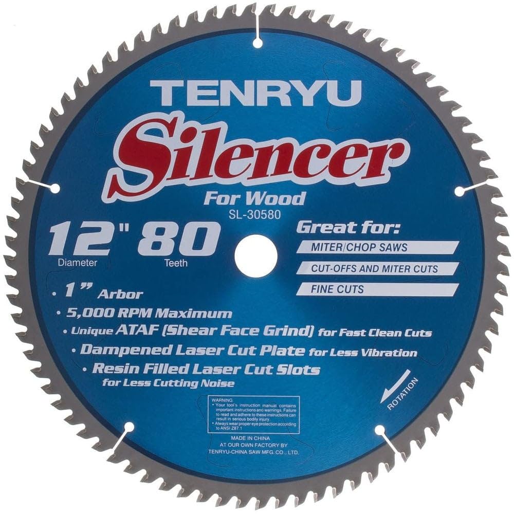 Tenryu SL-30580C: 12" x 80 Tooth Coated Silencer Miter Saw Blade