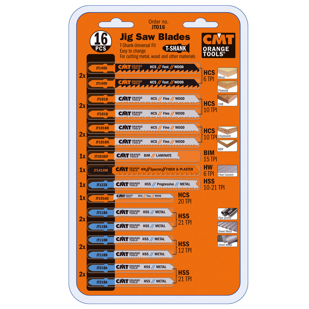CMT JT016 JIG SAW BLADES SET (16-PCS.)
