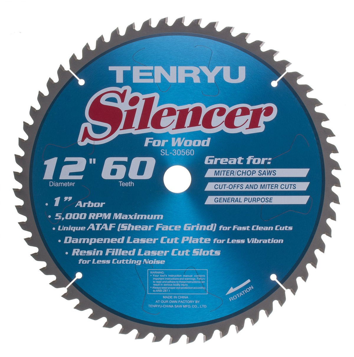 Tenryu SL-30560: 12" x 60 Tooth Silencer Miter Saw Blade