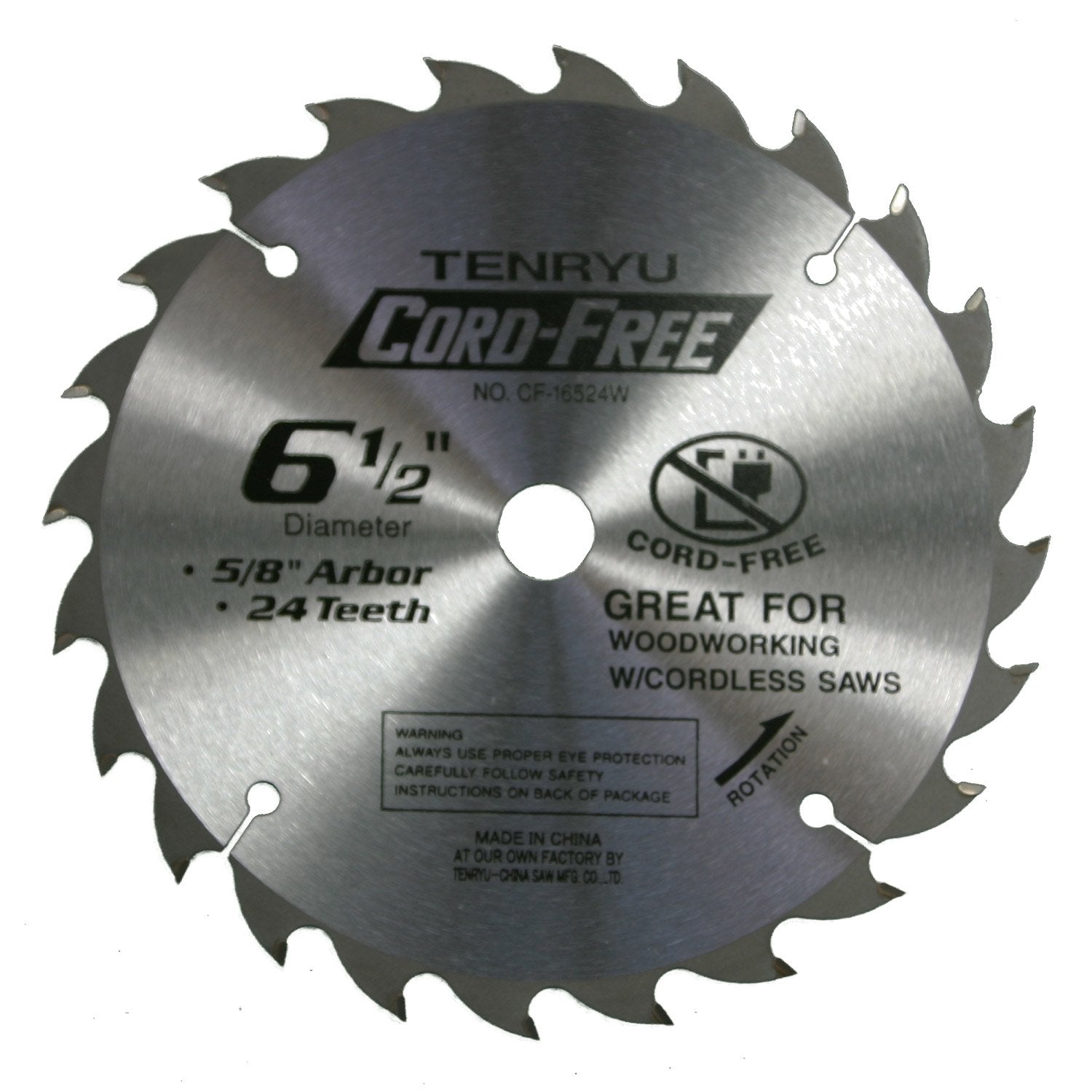 Tenryu CF-16524W: 6-1/2" x 24 Tooth Cord-Free Saw Blade
