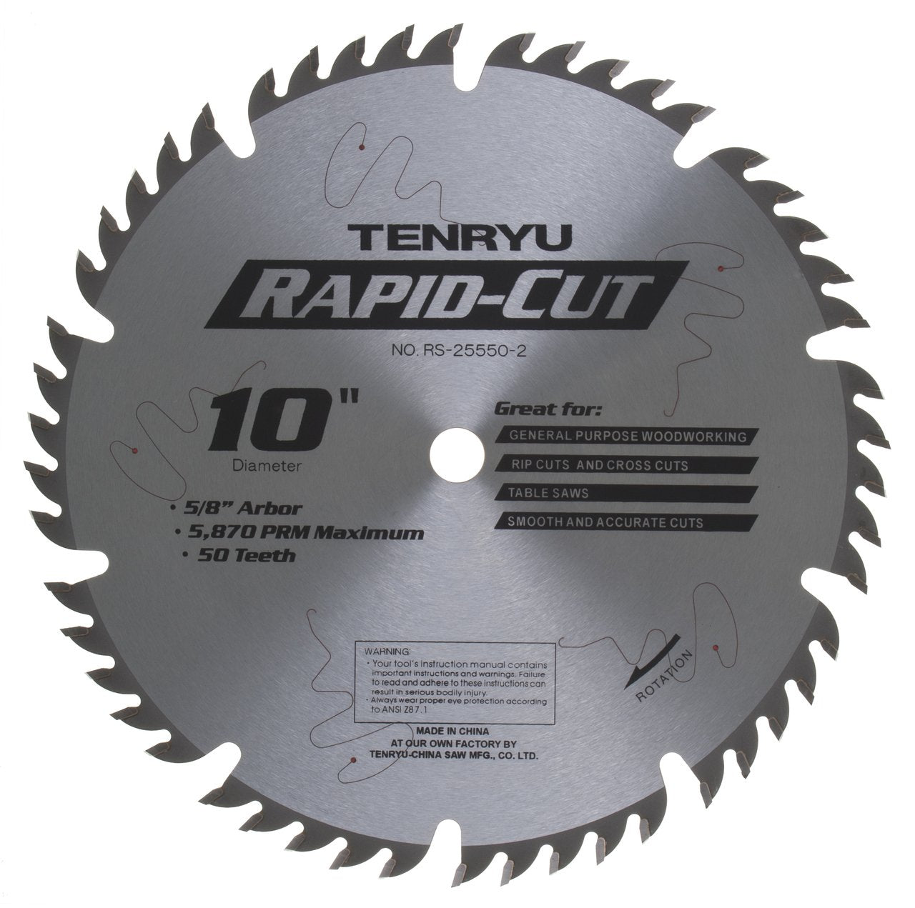 Tenryu RS-25550-2: 10" x 50 Tooth Rapid-Cut Table Saw Blade