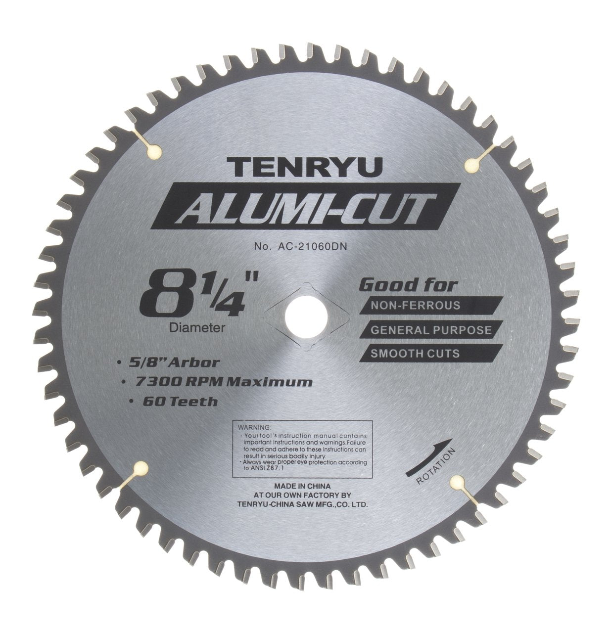 Tenryu AC-21060DN: 8-1/4" x 60 Tooth Alumi-Cut Non-Ferrous Cutting Blade