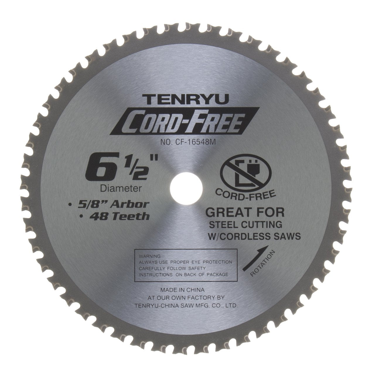 Tenryu CF-16548M: 6-1/2" x 48 Tooth Cord-Free Steel Cutting Blade