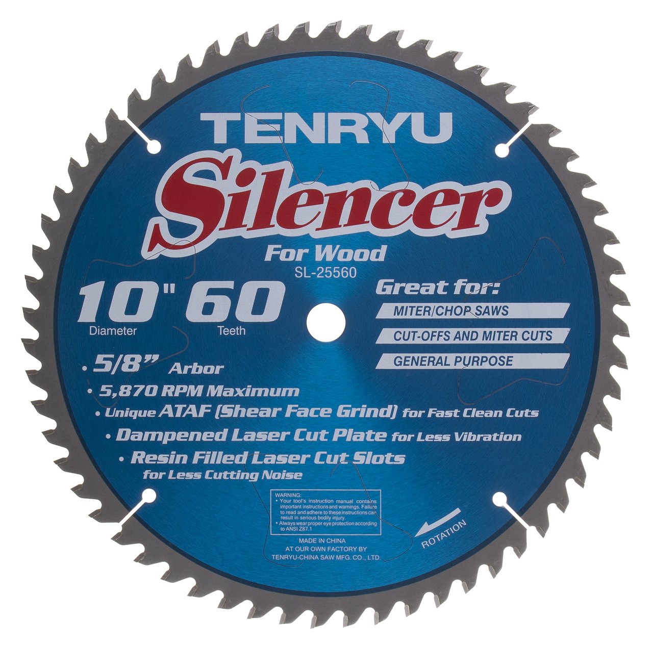 Tenryu SL-25560: 10" x 60 Tooth Silencer Miter Saw Blade