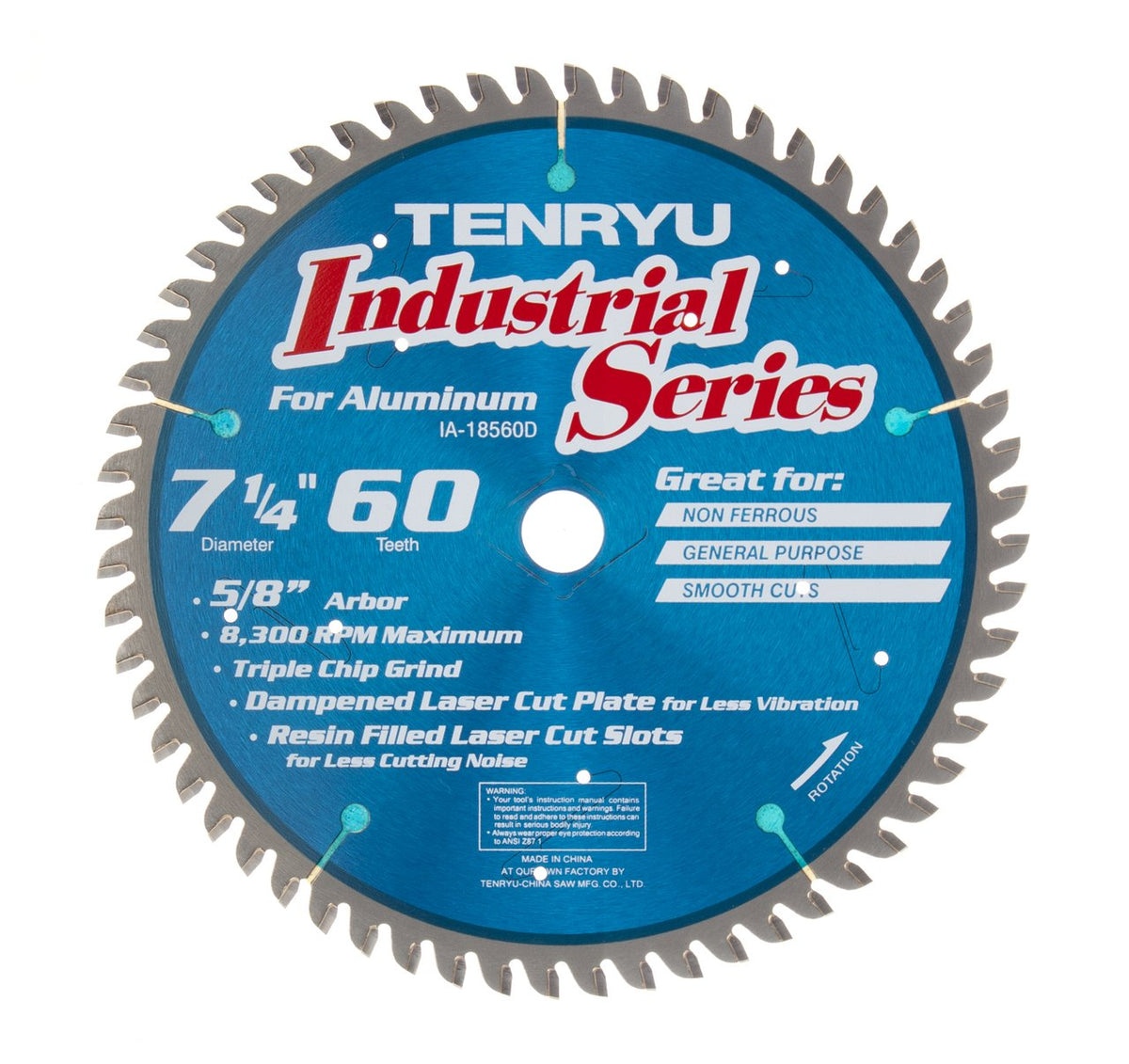 Tenryu IA-18560D: 7-1/4" x 60 Tooth Industrial Non-Ferrous Non-Ferrous Cutting Blade