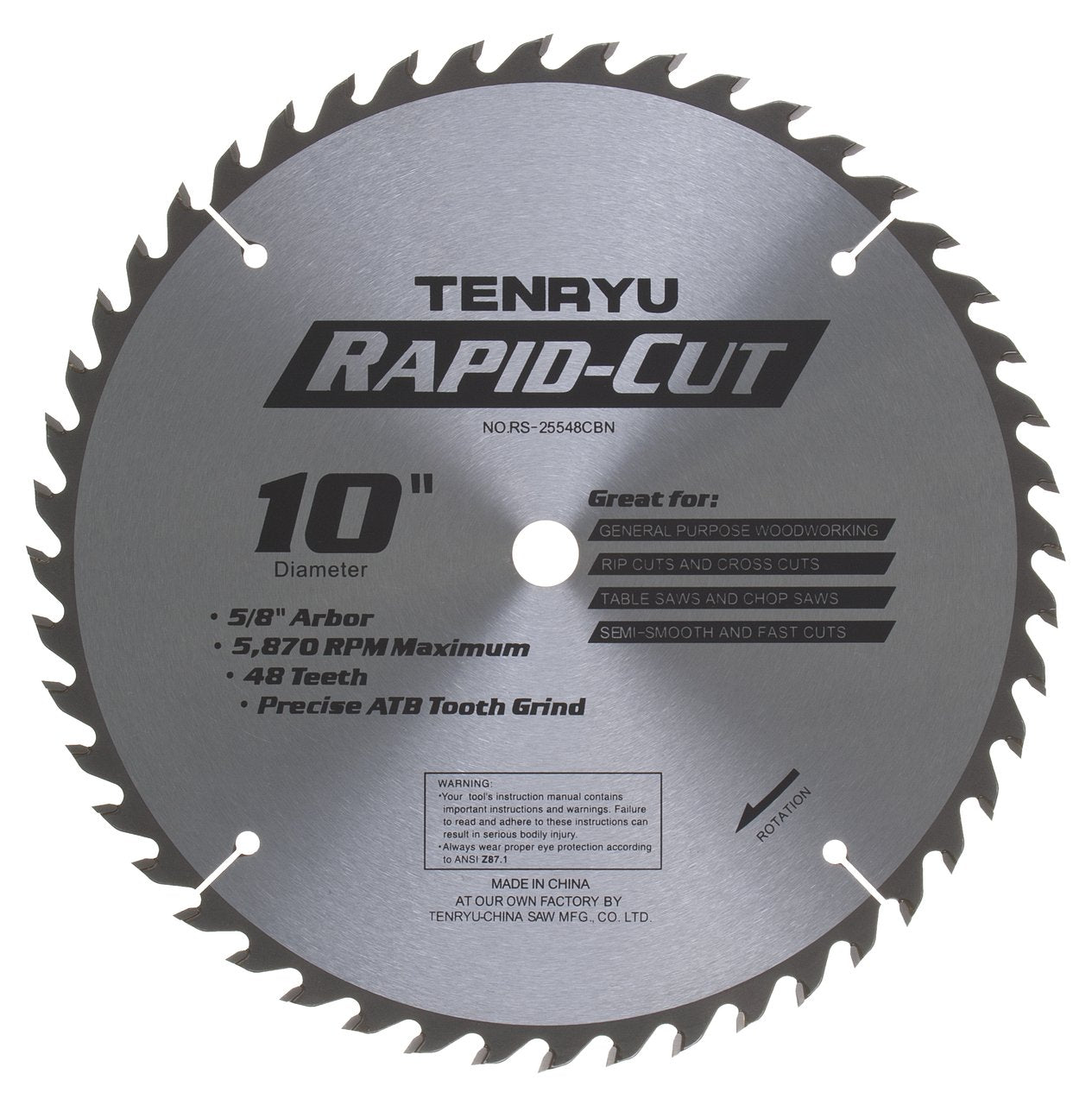 Tenryu RS-25548CBN: 10" x 48 Tooth Rapid-Cut Table Saw Blade
