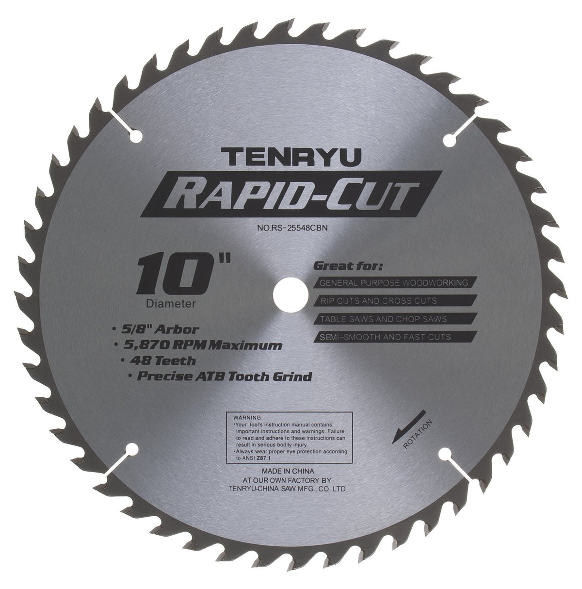 Tenryu RS-25548CBN: 10" x 48 Tooth Rapid-Cut Table Saw Blade