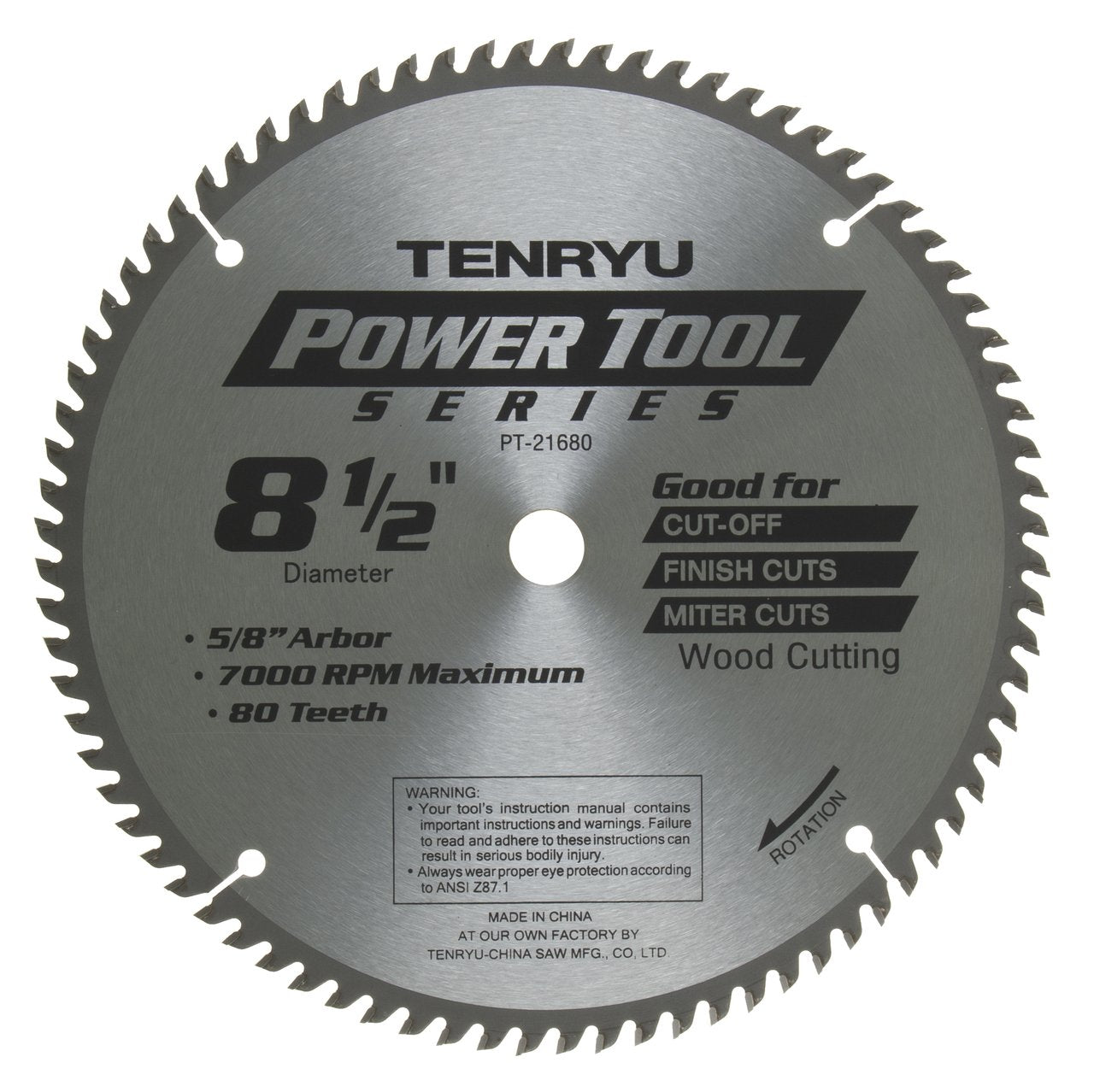 Tenryu PT-21680: 8-1/2" x 80 Tooth Power Tool Miter Saw Blade