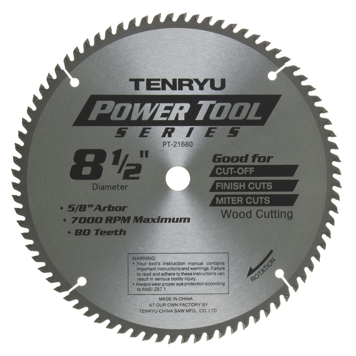 Tenryu PT-21680: 8-1/2" x 80 Tooth Power Tool Miter Saw Blade