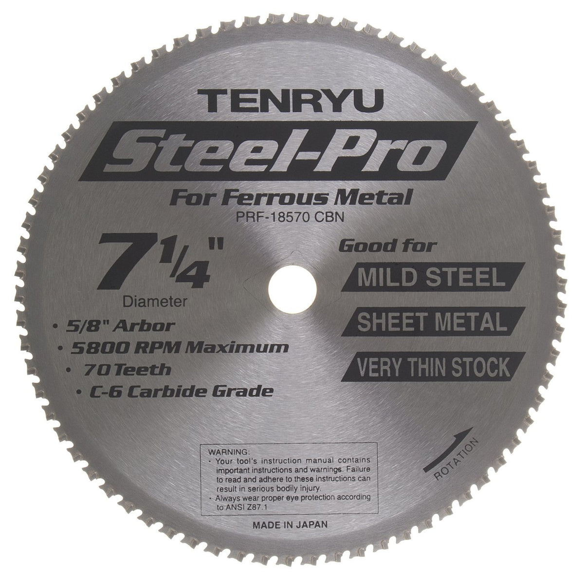 Tenryu PRF-18570CBN: 7-1/4" x 70 Tooth Steel-Pro Steel Cutting Blade
