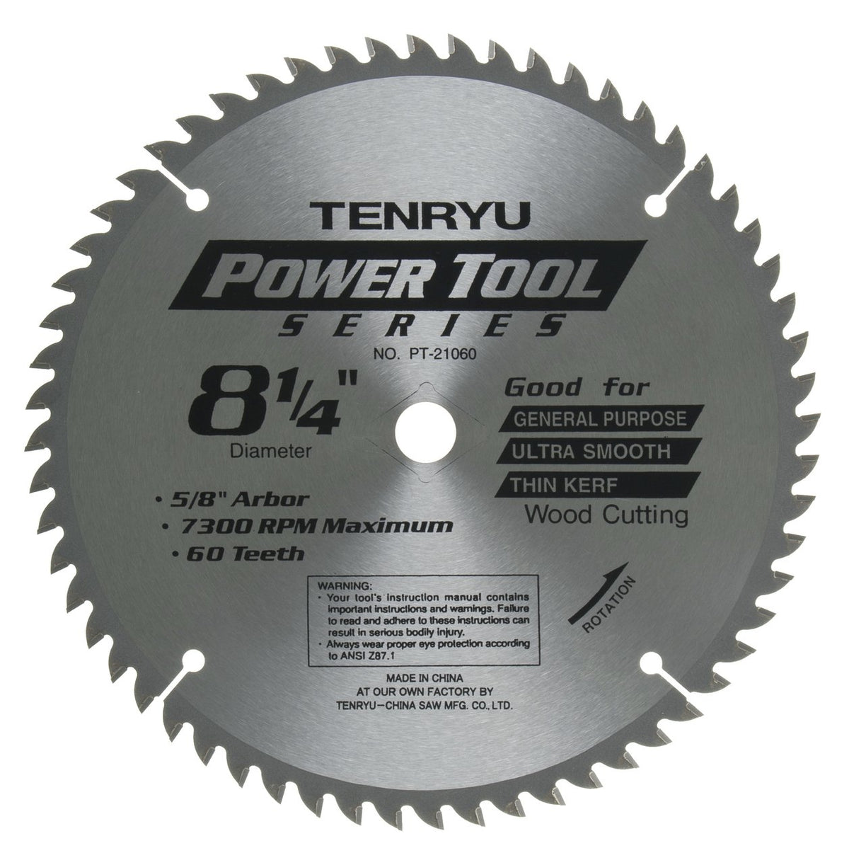 Tenryu PT-21060: 8-1/4" x 60 Tooth Power Tool Saw Blade