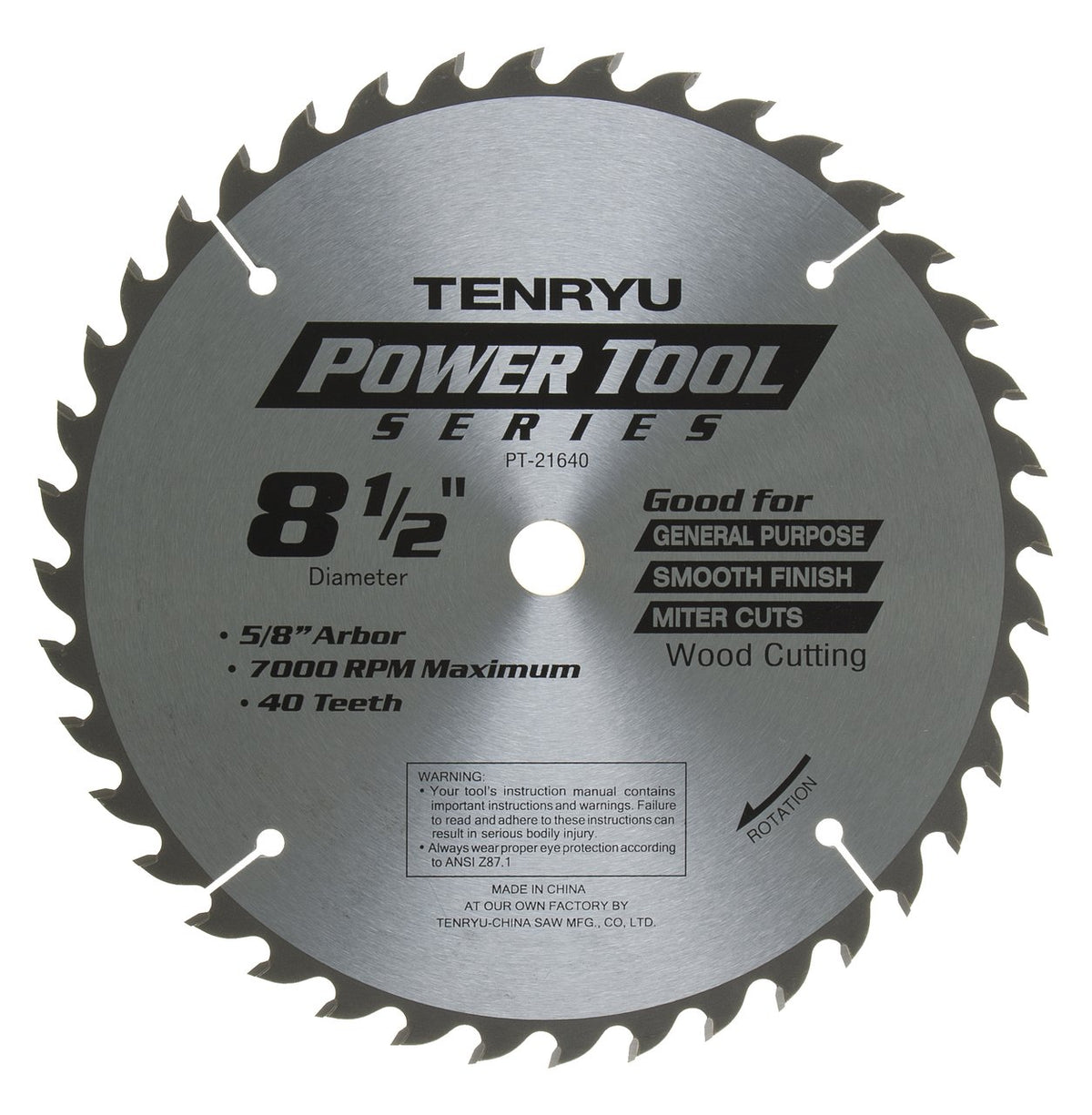 Tenryu PT-21640: 8-1/2" x 40 Tooth Power Tool Miter Saw Blade