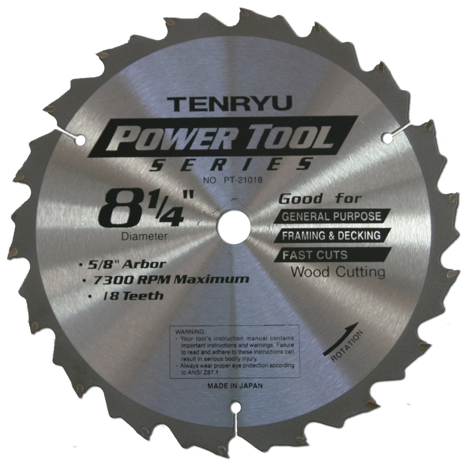 Tenryu PT-21018: 8-1/4" x 18 Tooth Power Tool Saw Blade