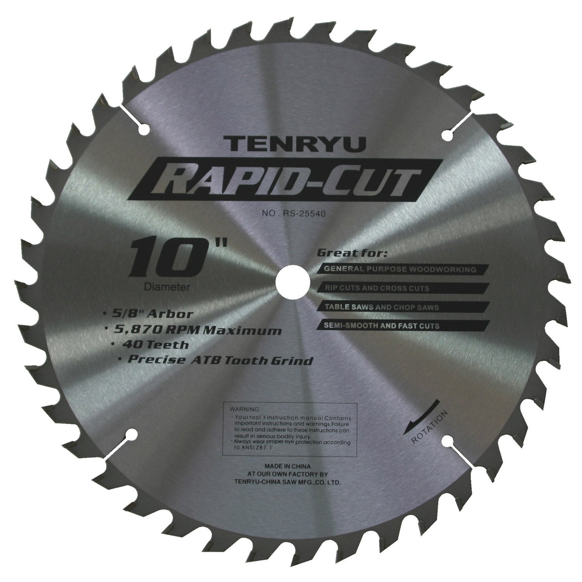Tenryu RS-25540: 10" x 40 Tooth Rapid-Cut Table Saw Blade