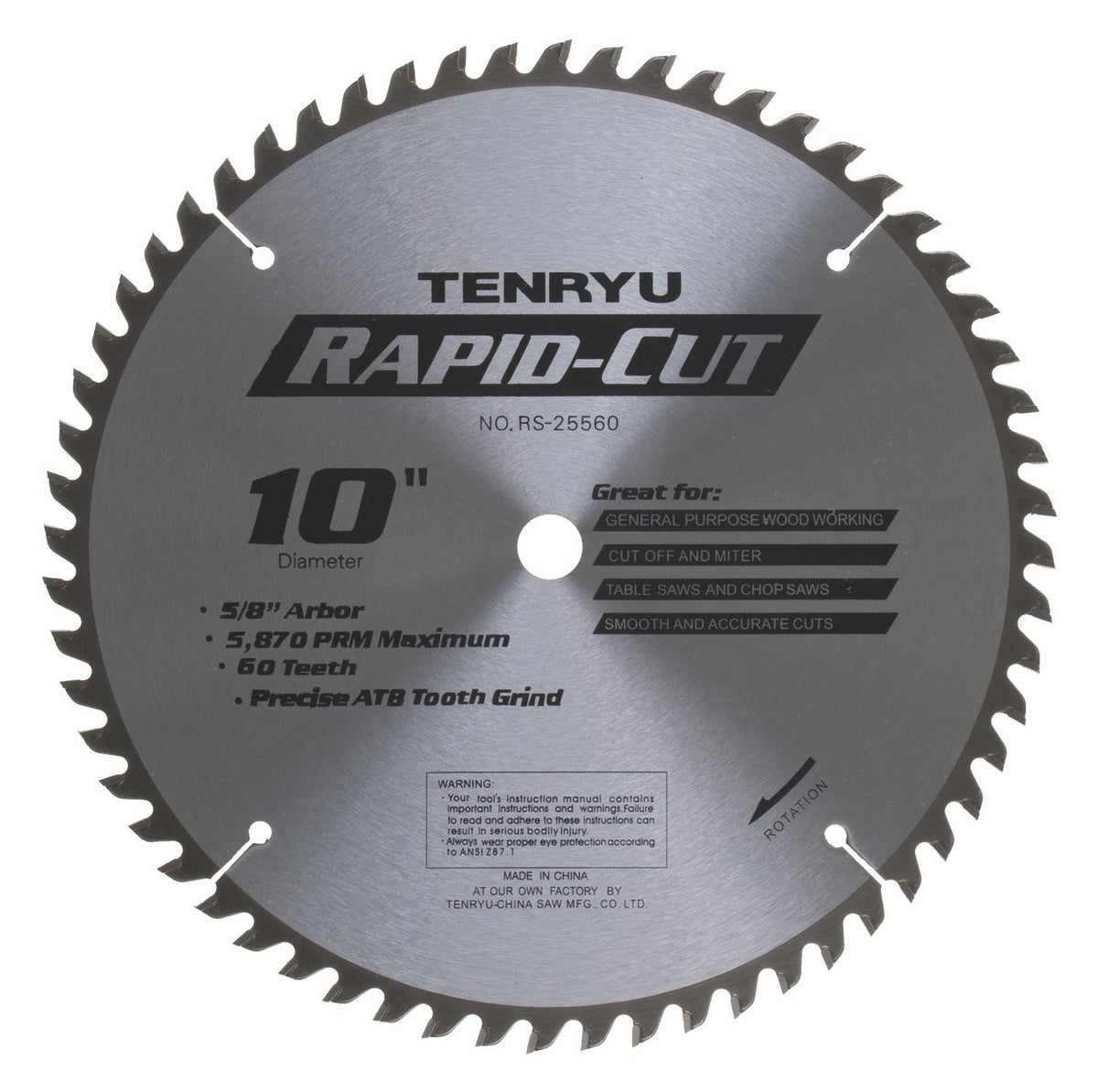 Tenryu RS-25560: 10" x 60 Tooth Rapid-Cut Table Saw Blade