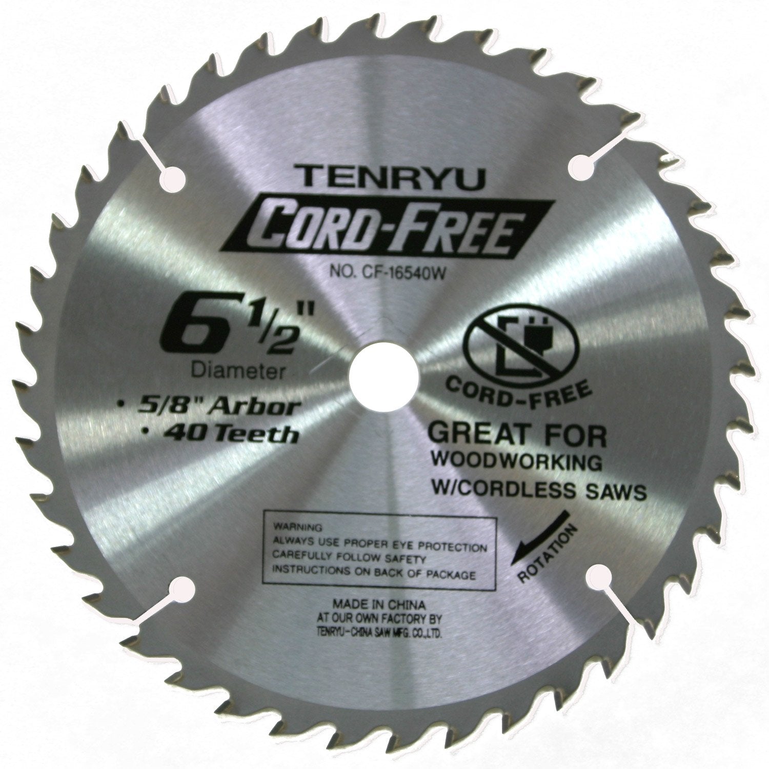 Tenryu CF-16540W: 6-1/2" x 40 Tooth Cord-Free Saw Blade
