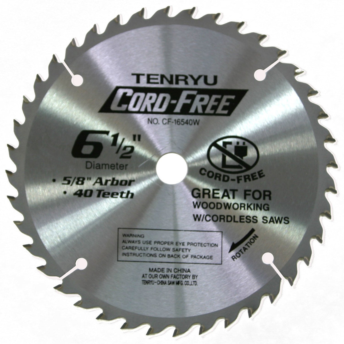 Tenryu CF-16540W: 6-1/2" x 40 Tooth Cord-Free Saw Blade