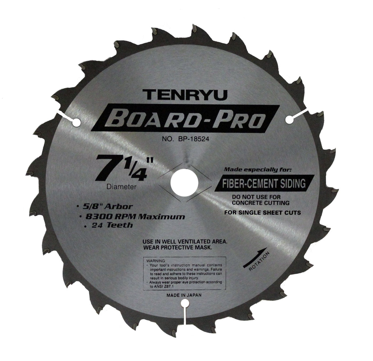 Tenryu BP-18524: 7-1/4" x 24 Tooth Board-Pro Plus Fiber Cement Blade