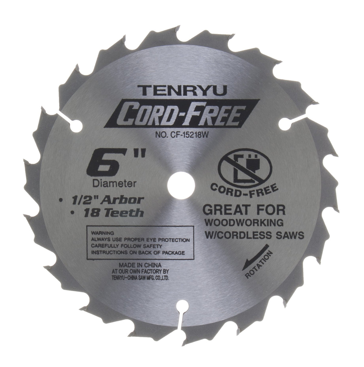 Tenryu CF-15218W: 6" x 18 Tooth Cord-Free Saw Blade