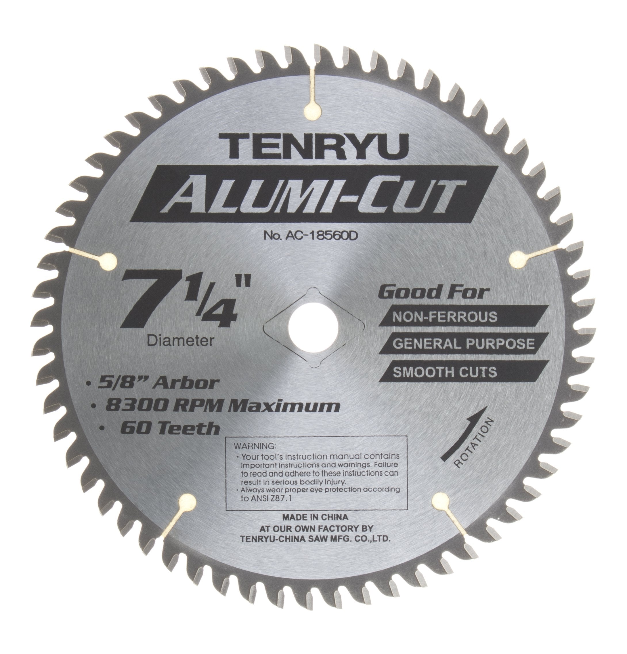 Tenryu AC-18560D: 7-1/4" x 60 Tooth Alumi-Cut Non-Ferrous Cutting Blade
